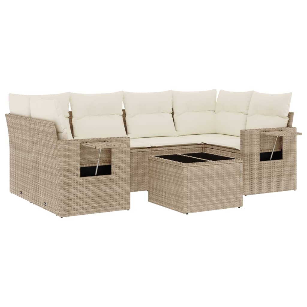 7-delige Loungeset met kussens poly rattan beige is nu te koop bij PeponiXL, paradijselijk wonen!