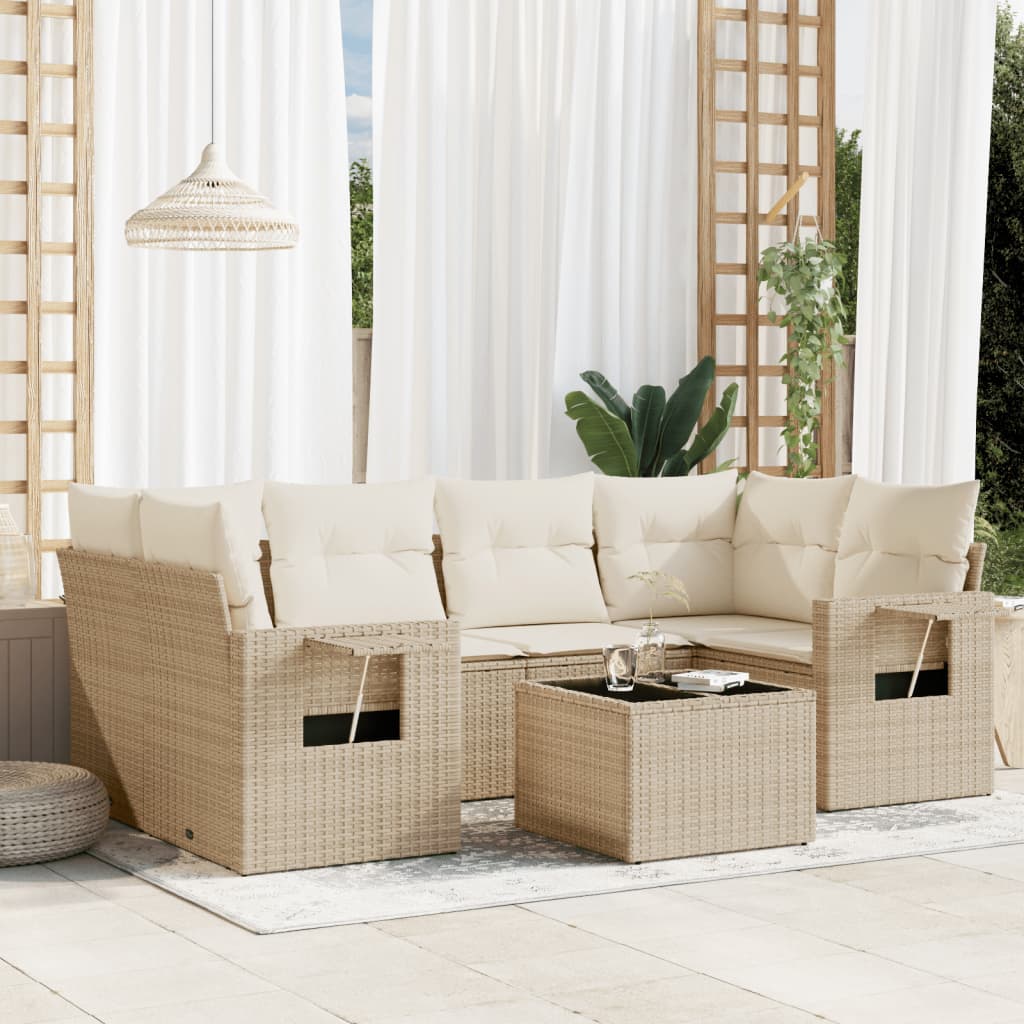 7-delige Loungeset met kussens poly rattan beige is nu te koop bij PeponiXL, paradijselijk wonen!