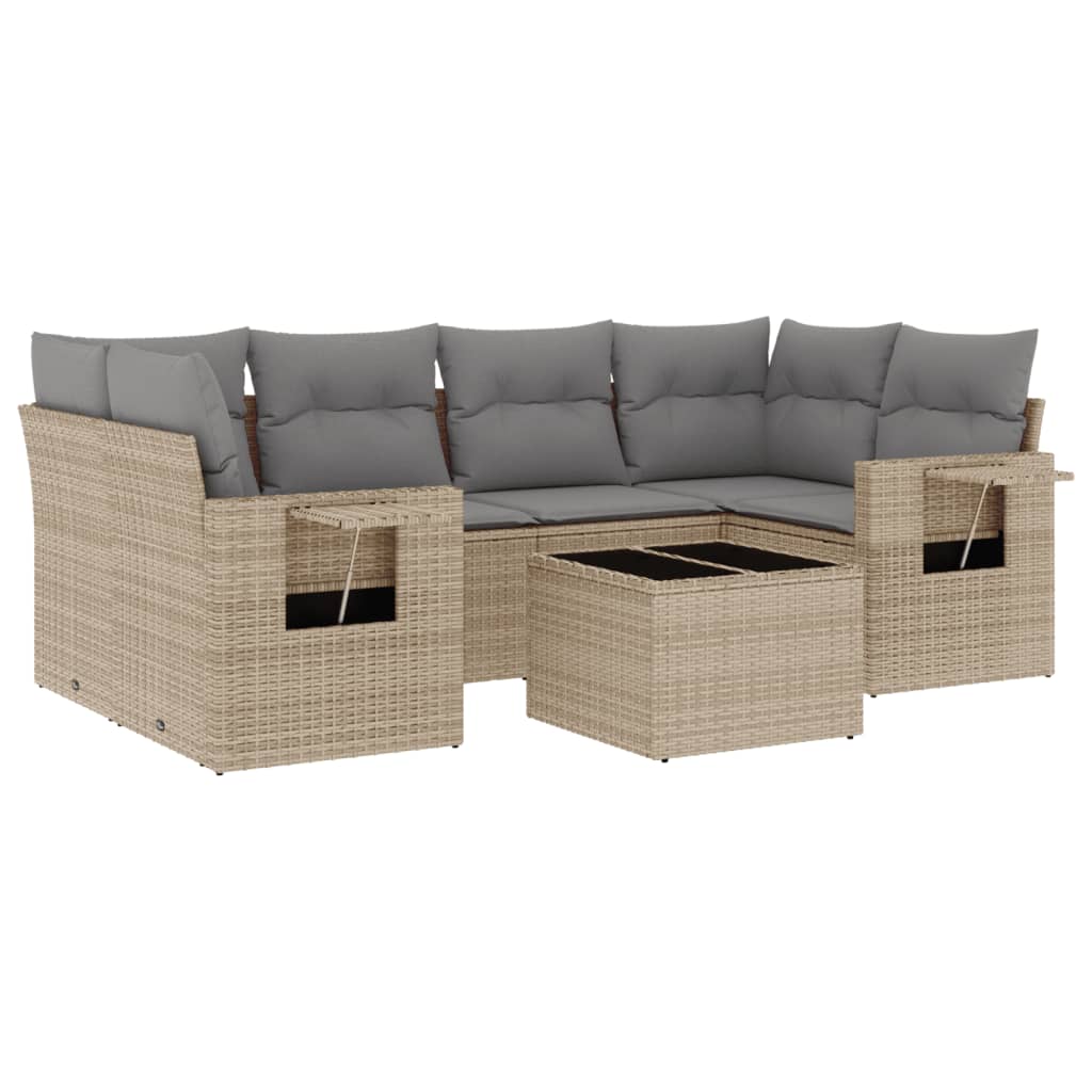 7-delige Loungeset met kussens poly rattan beige is nu te koop bij PeponiXL, paradijselijk wonen!