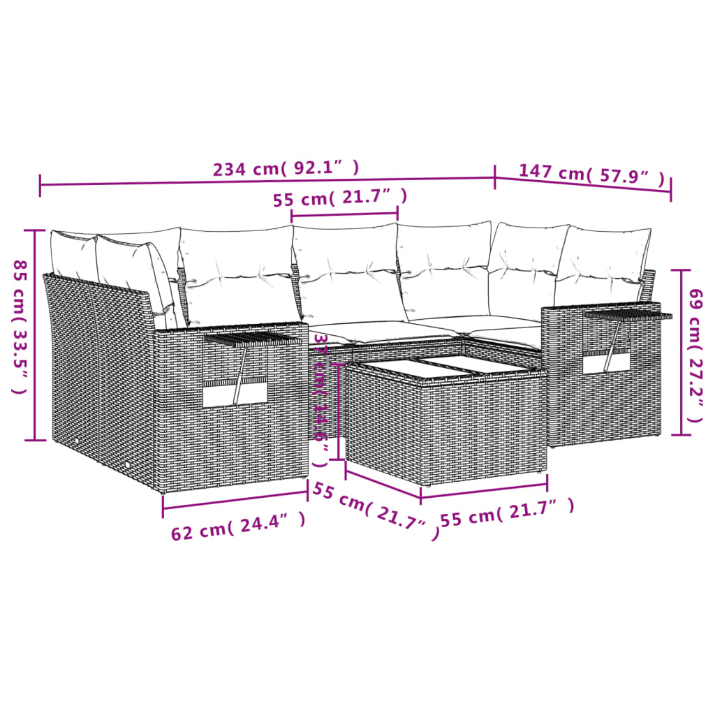 7-delige Loungeset met kussens poly rattan beige is nu te koop bij PeponiXL, paradijselijk wonen!