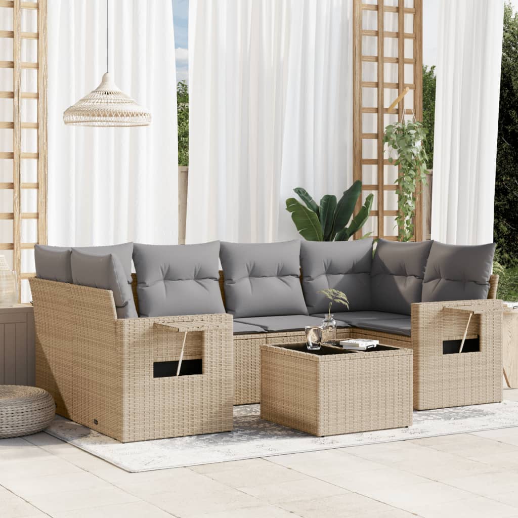 7-delige Loungeset met kussens poly rattan beige is nu te koop bij PeponiXL, paradijselijk wonen!