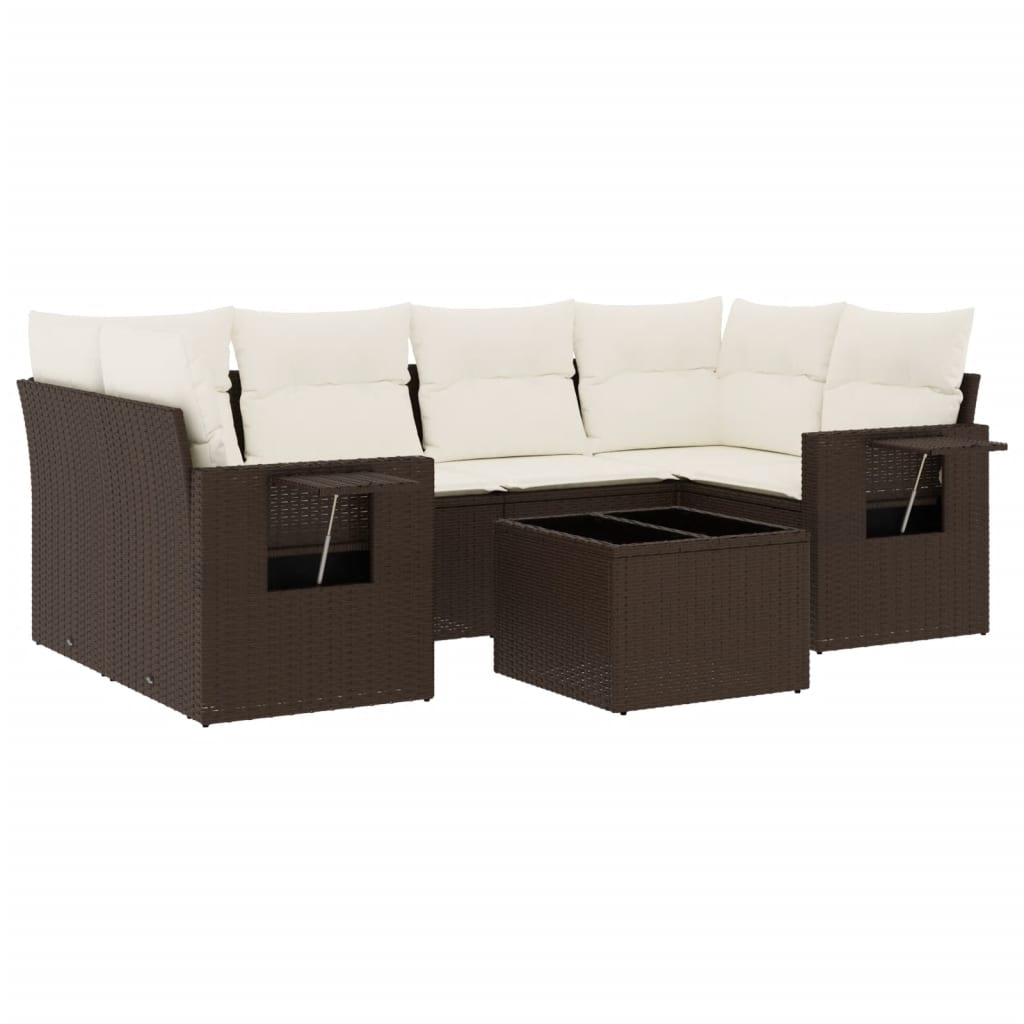 7-delige Loungeset met kussens poly rattan bruin is nu te koop bij PeponiXL, paradijselijk wonen!