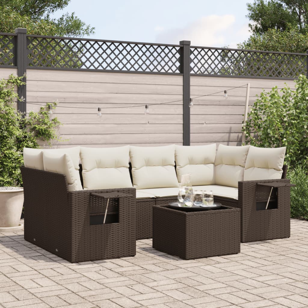 7-delige Loungeset met kussens poly rattan bruin is nu te koop bij PeponiXL, paradijselijk wonen!