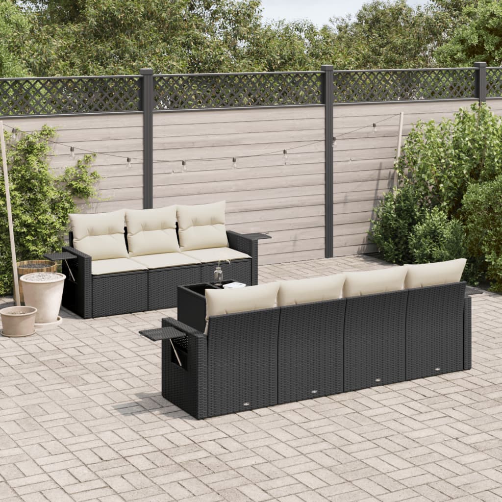 8-delige Loungeset met kussens poly rattan zwart is nu te koop bij PeponiXL, paradijselijk wonen!