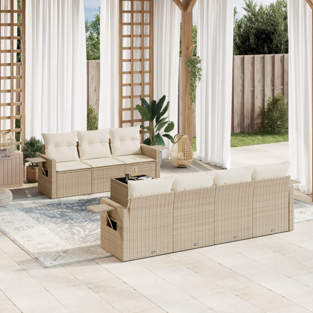 8-delige Loungeset met kussens poly rattan beige is nu te koop bij PeponiXL, paradijselijk wonen!