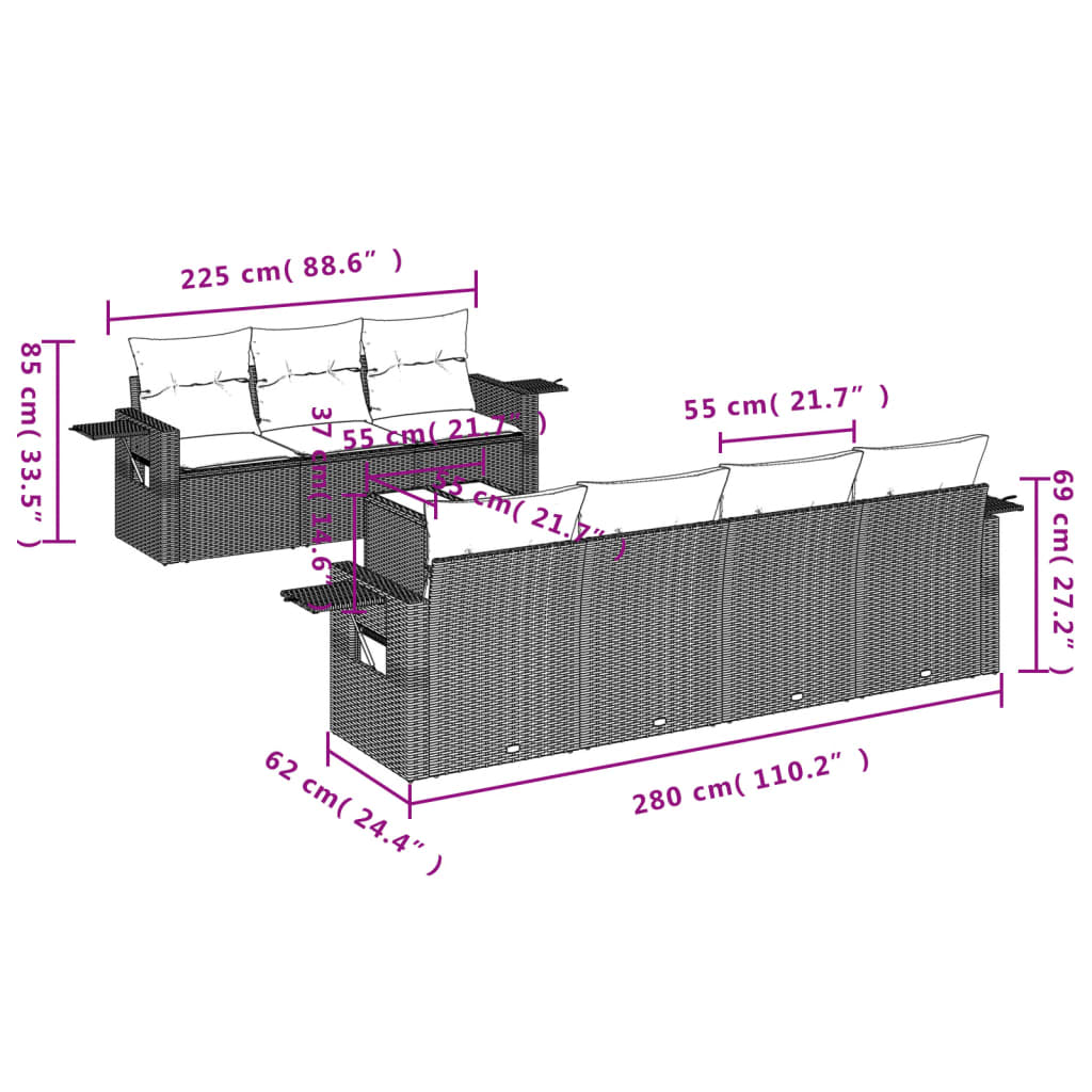 8-delige Loungeset met kussens poly rattan bruin is nu te koop bij PeponiXL, paradijselijk wonen!