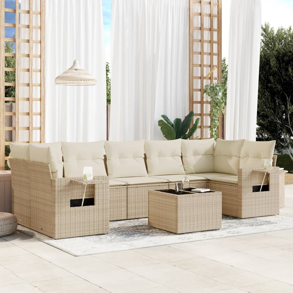 8-delige Loungeset met kussens poly rattan beige is nu te koop bij PeponiXL, paradijselijk wonen!