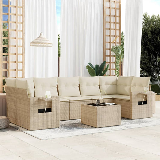 8-delige Loungeset met kussens poly rattan beige is nu te koop bij PeponiXL, paradijselijk wonen!