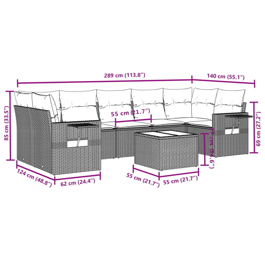 8-delige Loungeset met kussens poly rattan grijs is nu te koop bij PeponiXL, paradijselijk wonen!