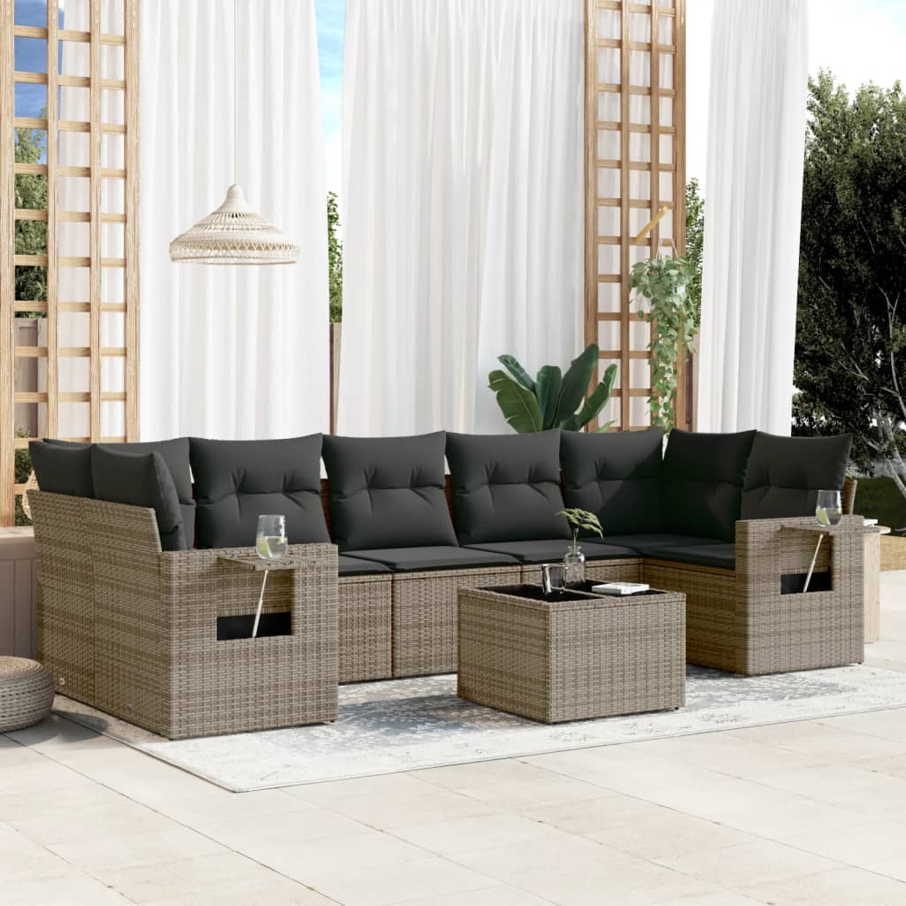 8-delige Loungeset met kussens poly rattan grijs is nu te koop bij PeponiXL, paradijselijk wonen!