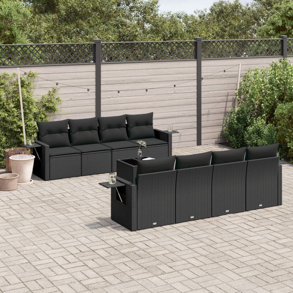 9-delige Loungeset met kussens poly rattan zwart is nu te koop bij PeponiXL, paradijselijk wonen!