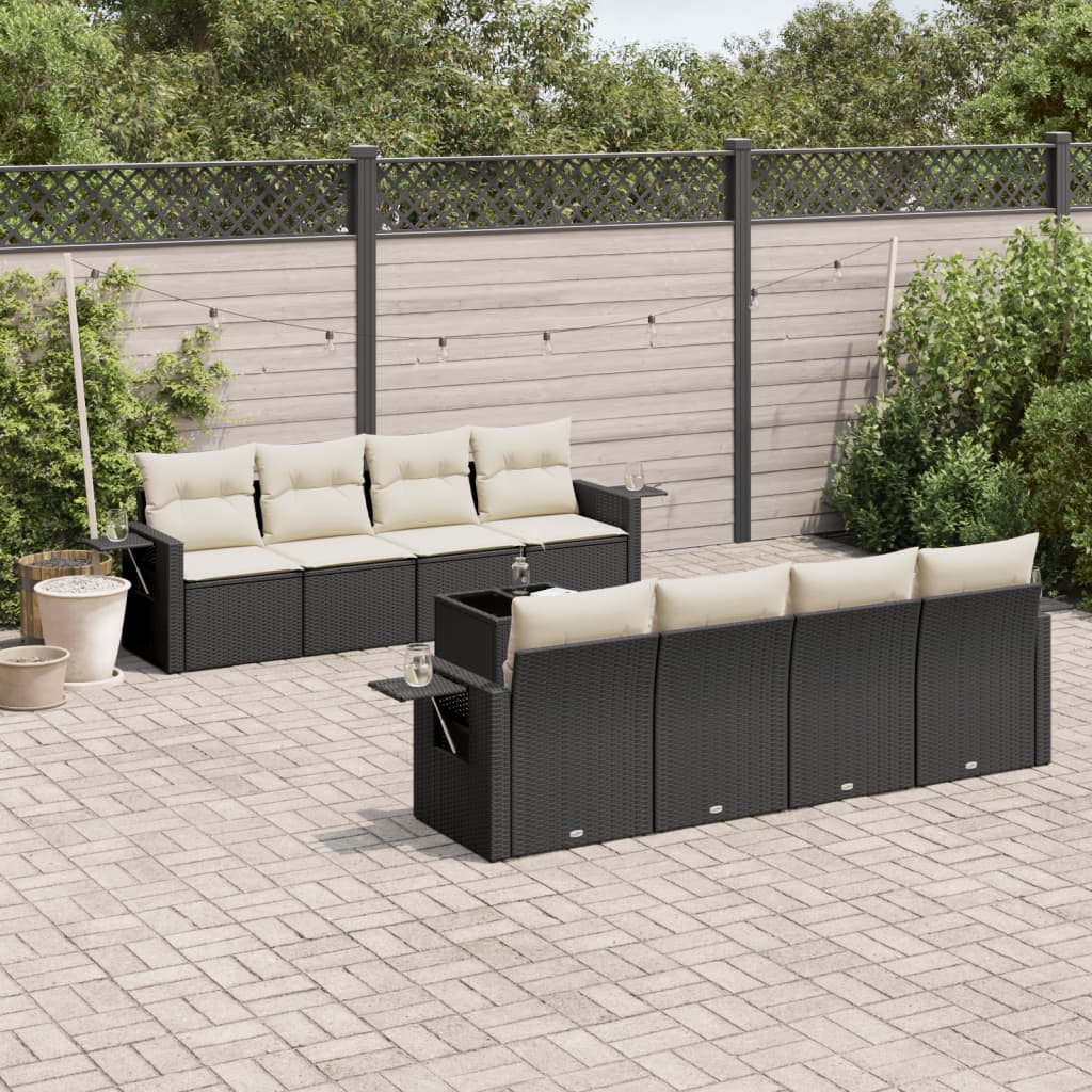 9-delige Loungeset met kussens poly rattan zwart is nu te koop bij PeponiXL, paradijselijk wonen!