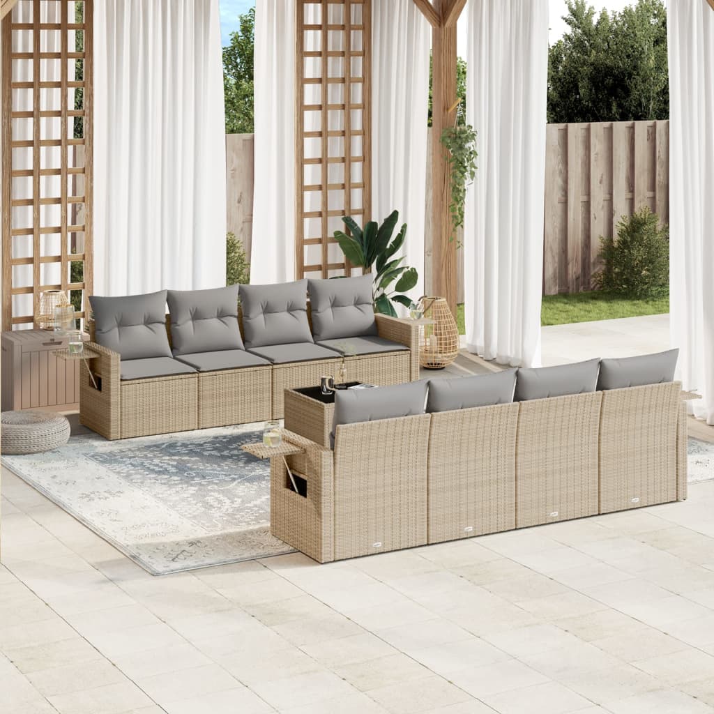 9-delige Loungeset met kussens poly rattan beige is nu te koop bij PeponiXL, paradijselijk wonen!