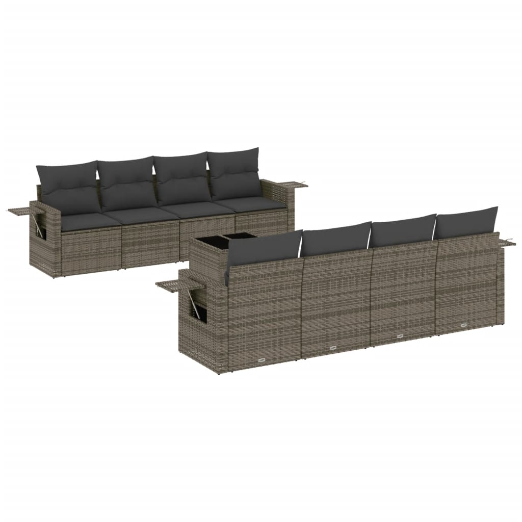 9-delige Loungeset met kussens poly rattan grijs is nu te koop bij PeponiXL, paradijselijk wonen!