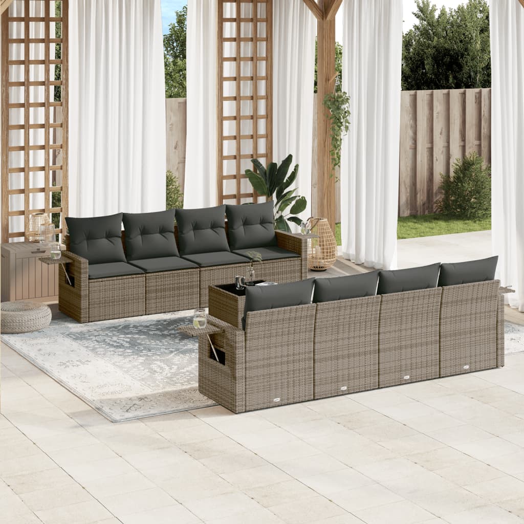 9-delige Loungeset met kussens poly rattan grijs is nu te koop bij PeponiXL, paradijselijk wonen!