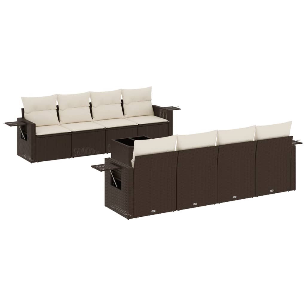 9-delige Loungeset met kussens poly rattan bruin is nu te koop bij PeponiXL, paradijselijk wonen!