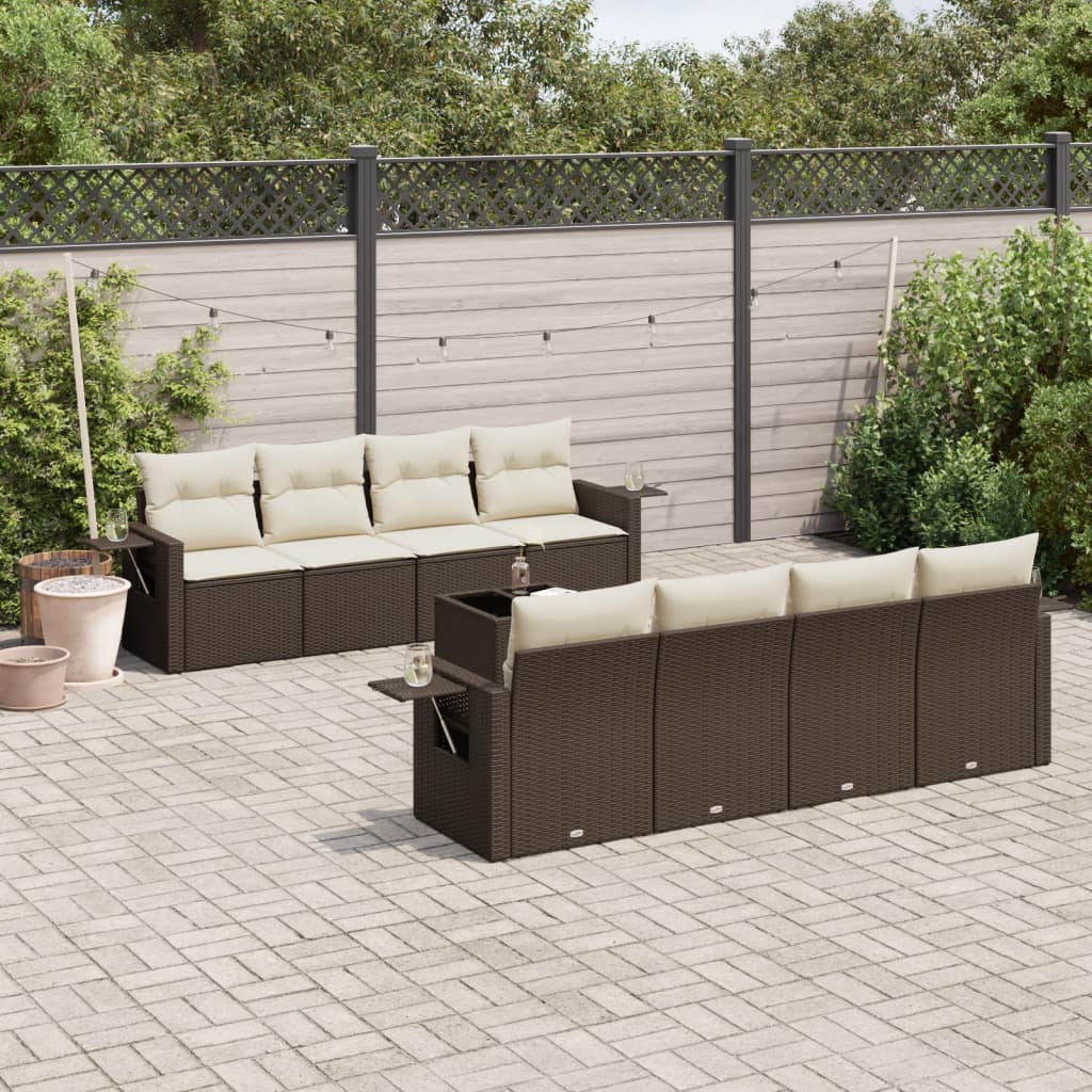 9-delige Loungeset met kussens poly rattan bruin is nu te koop bij PeponiXL, paradijselijk wonen!