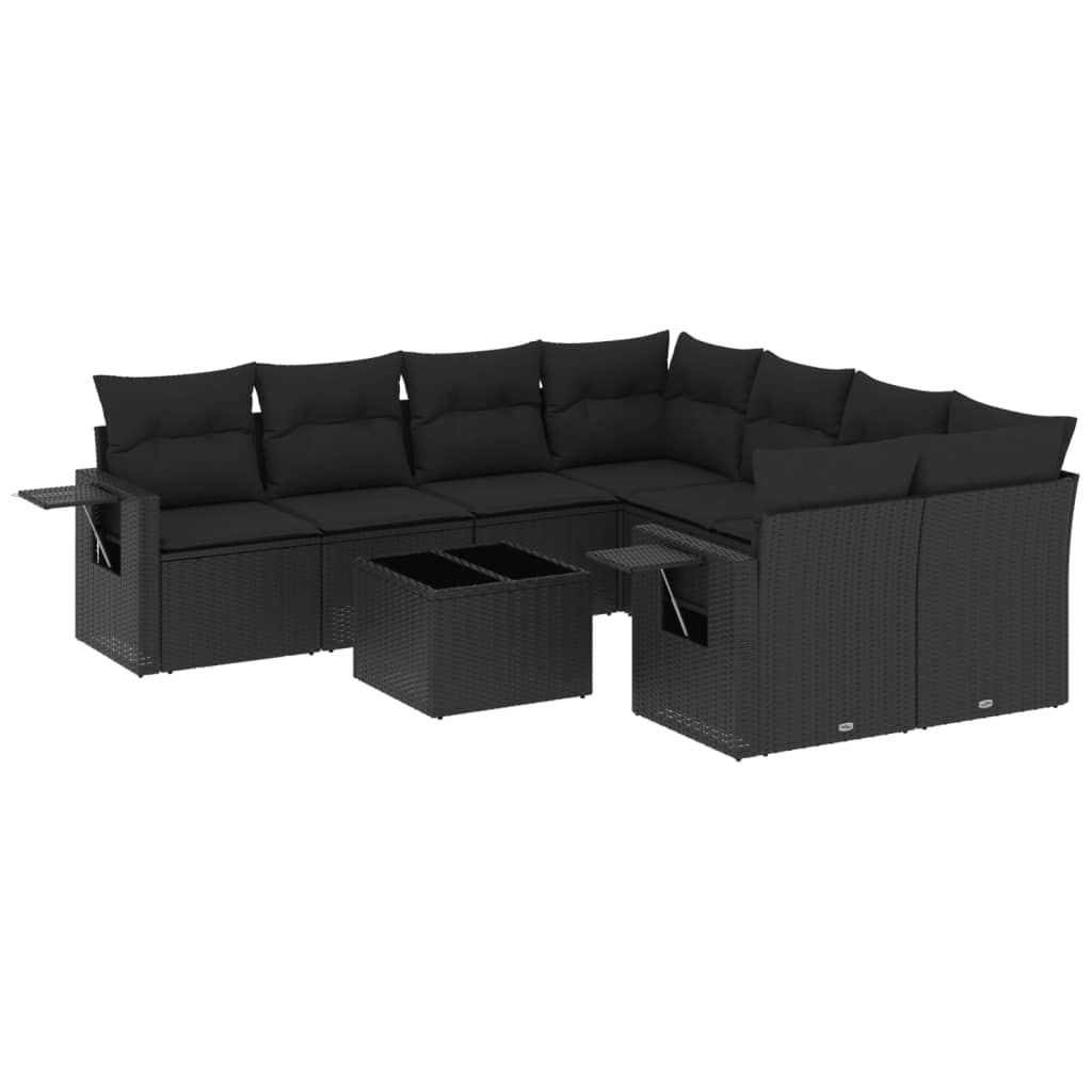 9-delige Loungeset met kussens poly rattan zwart is nu te koop bij PeponiXL, paradijselijk wonen!
