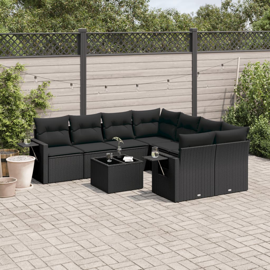 9-delige Loungeset met kussens poly rattan zwart is nu te koop bij PeponiXL, paradijselijk wonen!