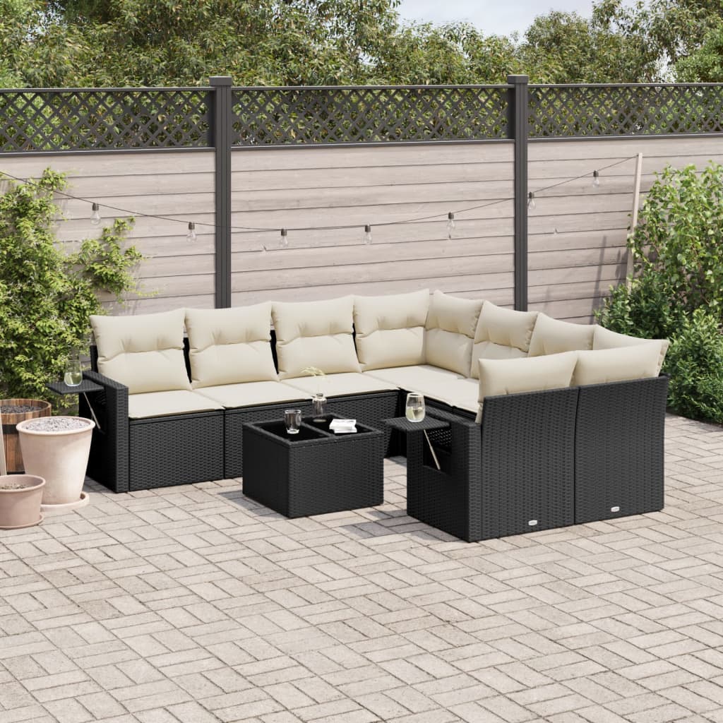 9-delige Loungeset met kussens poly rattan zwart is nu te koop bij PeponiXL, paradijselijk wonen!