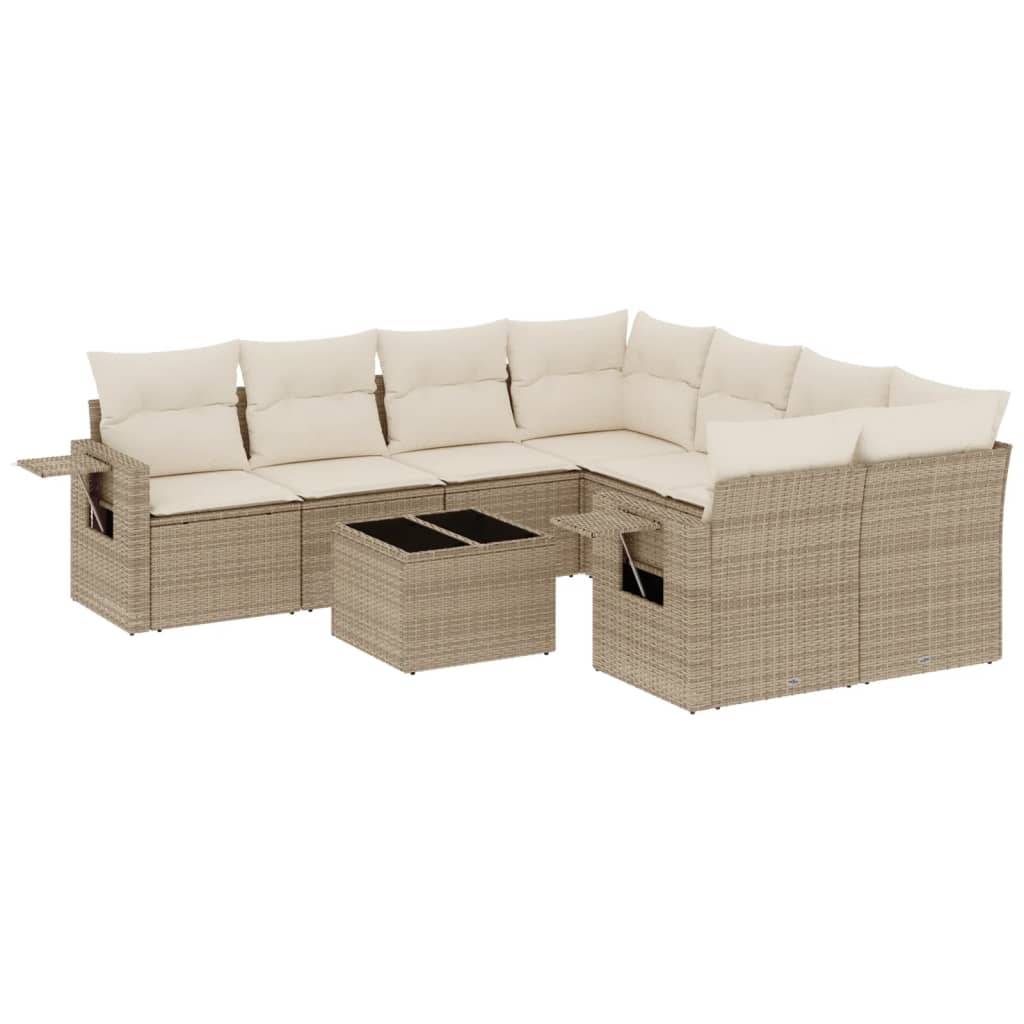 9-delige Loungeset met kussens poly rattan beige is nu te koop bij PeponiXL, paradijselijk wonen!