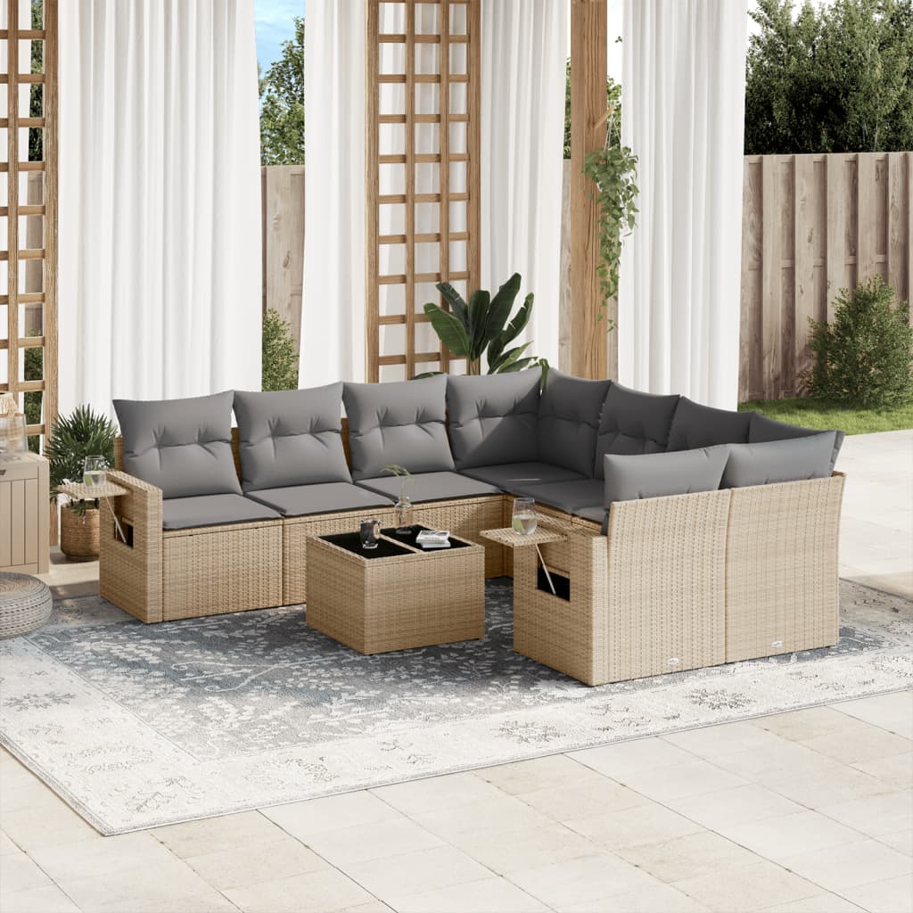 9-delige Loungeset met kussens poly rattan beige is nu te koop bij PeponiXL, paradijselijk wonen!