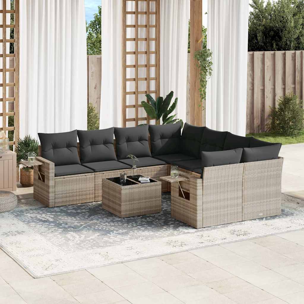 9-delige Loungeset met kussens poly rattan lichtgrijs is nu te koop bij PeponiXL, paradijselijk wonen!