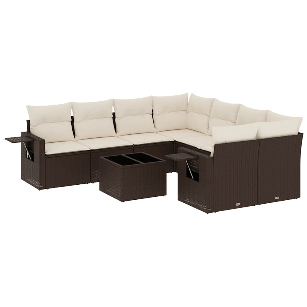 9-delige Loungeset met kussens poly rattan bruin is nu te koop bij PeponiXL, paradijselijk wonen!