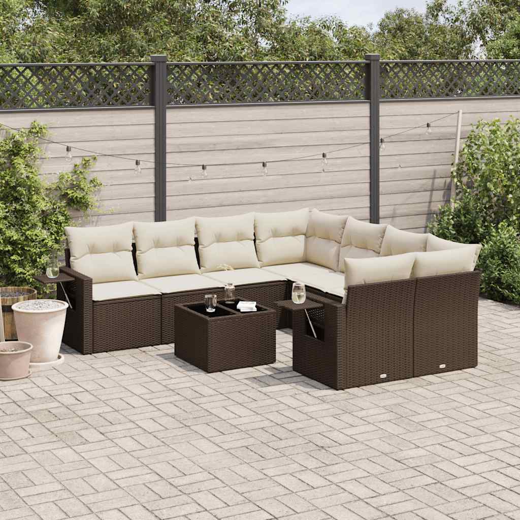 9-delige Loungeset met kussens poly rattan bruin is nu te koop bij PeponiXL, paradijselijk wonen!