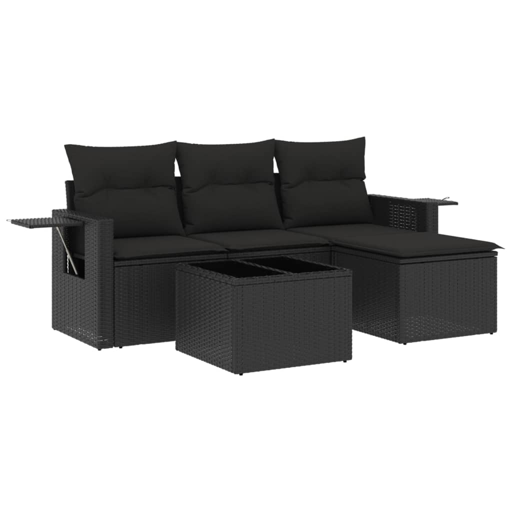 4-delige Loungeset met kussens poly rattan zwart is nu te koop bij PeponiXL, paradijselijk wonen!
