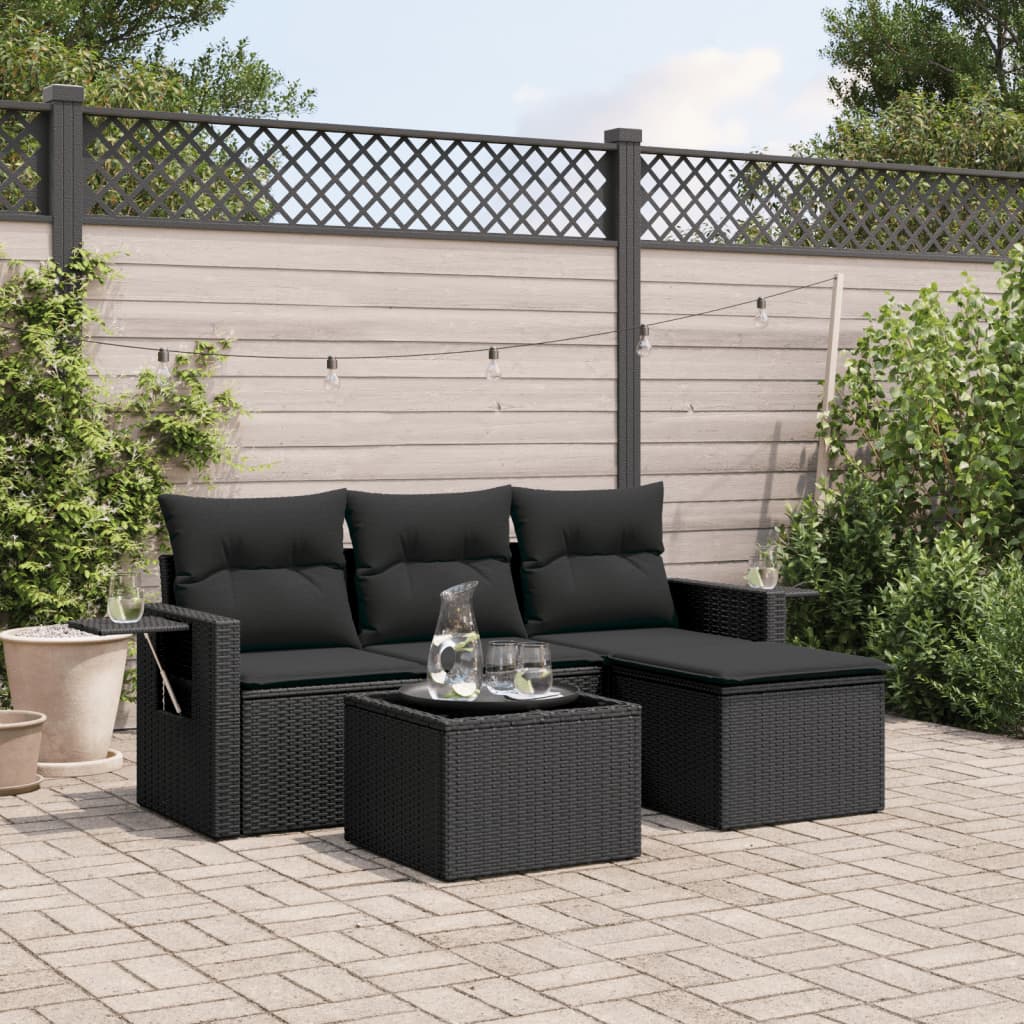 4-delige Loungeset met kussens poly rattan zwart is nu te koop bij PeponiXL, paradijselijk wonen!