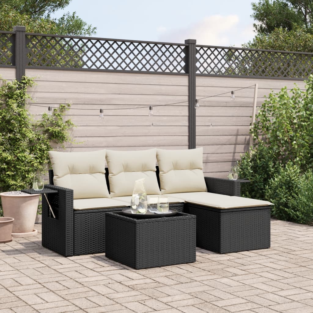 4-delige Loungeset met kussens poly rattan zwart is nu te koop bij PeponiXL, paradijselijk wonen!
