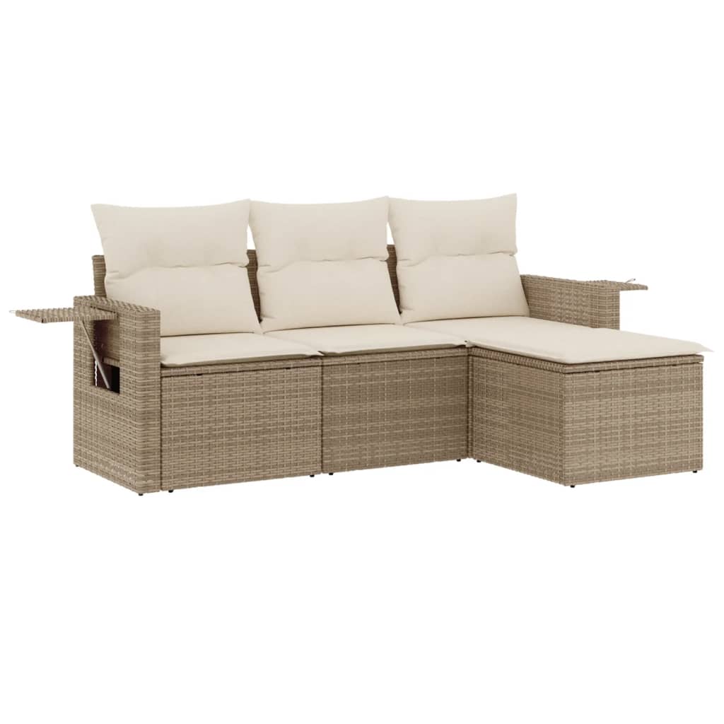 4-delige Loungeset met kussens poly rattan beige is nu te koop bij PeponiXL, paradijselijk wonen!