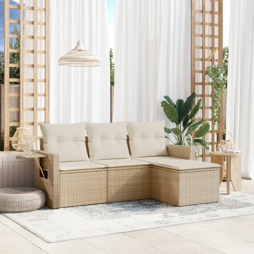 4-delige Loungeset met kussens poly rattan beige is nu te koop bij PeponiXL, paradijselijk wonen!
