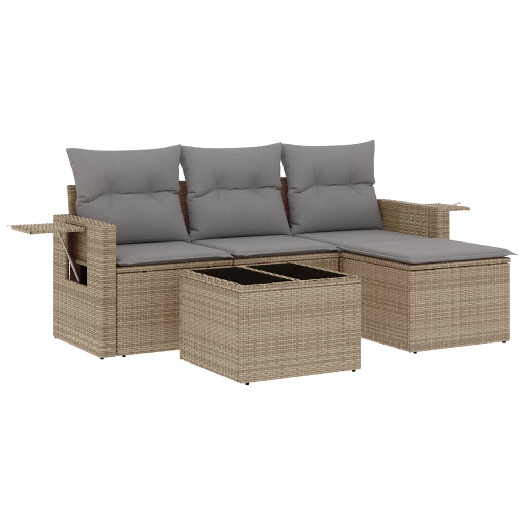 4-delige Loungeset met kussens poly rattan beige is nu te koop bij PeponiXL, paradijselijk wonen!