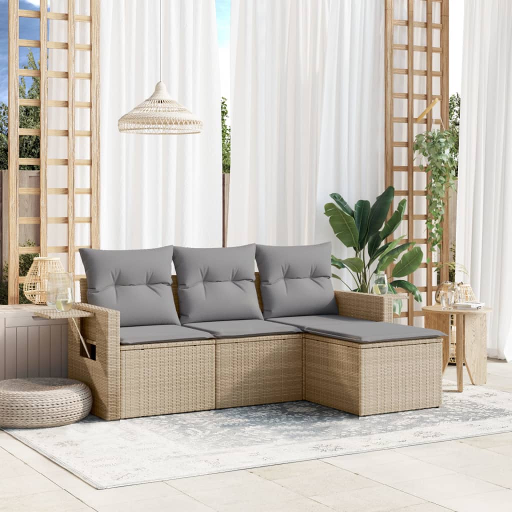 4-delige Loungeset met kussens poly rattan beige is nu te koop bij PeponiXL, paradijselijk wonen!