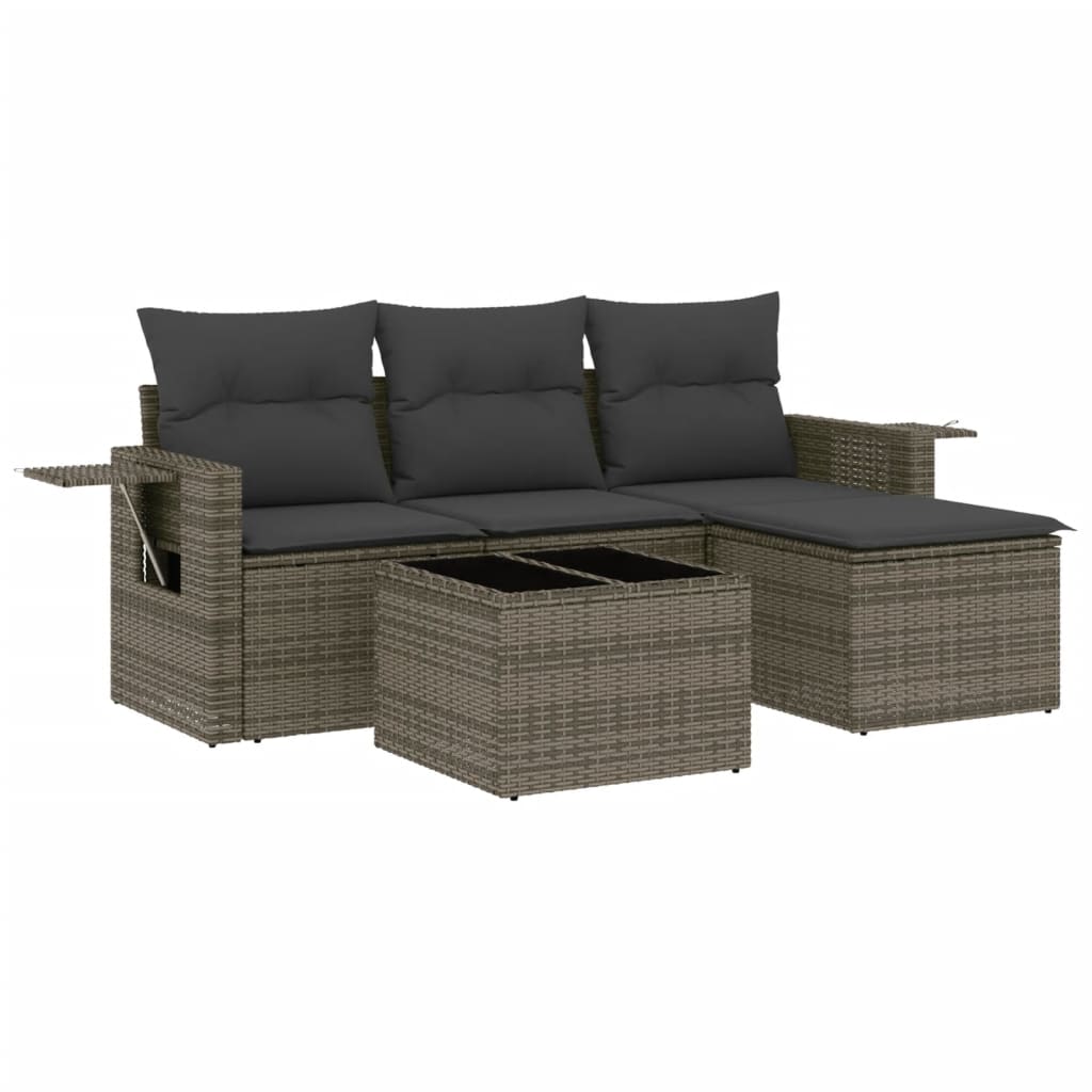 4-delige Loungeset met kussens poly rattan grijs is nu te koop bij PeponiXL, paradijselijk wonen!