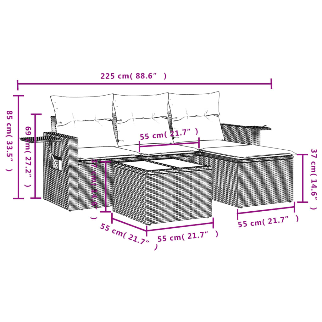 4-delige Loungeset met kussens poly rattan grijs is nu te koop bij PeponiXL, paradijselijk wonen!
