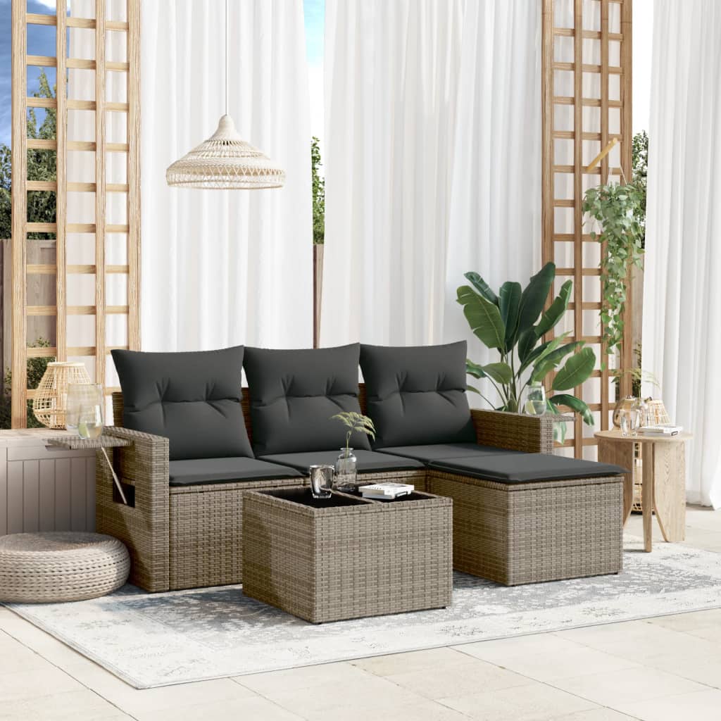 4-delige Loungeset met kussens poly rattan grijs is nu te koop bij PeponiXL, paradijselijk wonen!