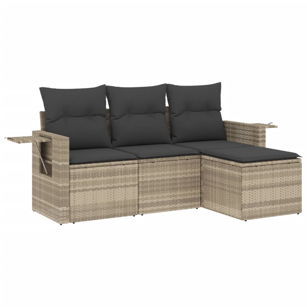 4-delige Loungeset met kussens poly rattan lichtgrijs is nu te koop bij PeponiXL, paradijselijk wonen!