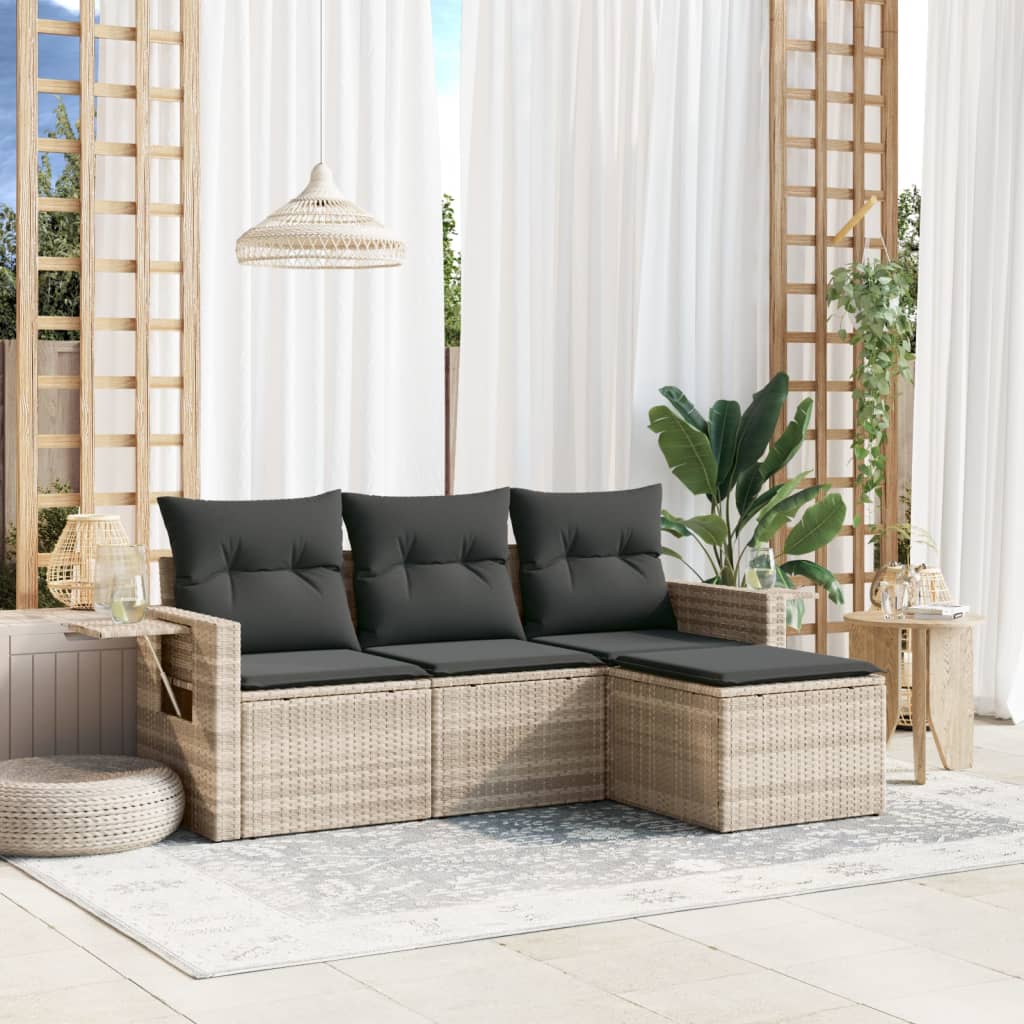 4-delige Loungeset met kussens poly rattan lichtgrijs is nu te koop bij PeponiXL, paradijselijk wonen!