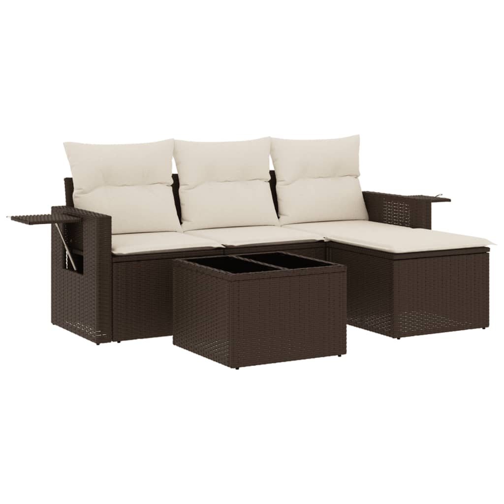 4-delige Loungeset met kussens poly rattan bruin is nu te koop bij PeponiXL, paradijselijk wonen!