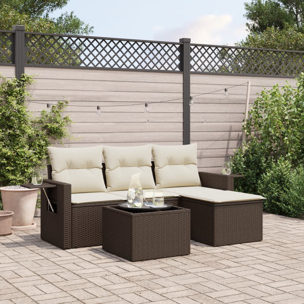 4-delige Loungeset met kussens poly rattan bruin is nu te koop bij PeponiXL, paradijselijk wonen!