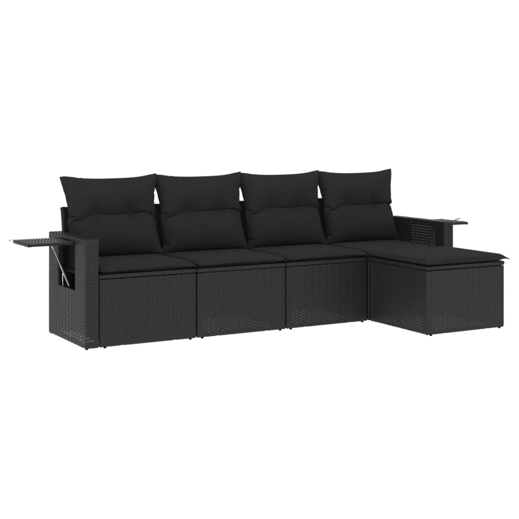5-delige Loungeset met kussens poly rattan zwart is nu te koop bij PeponiXL, paradijselijk wonen!
