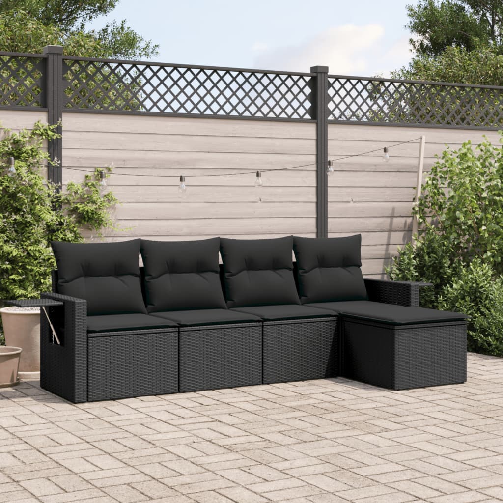 5-delige Loungeset met kussens poly rattan zwart is nu te koop bij PeponiXL, paradijselijk wonen!
