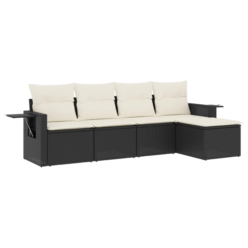 5-delige Loungeset met kussens poly rattan zwart is nu te koop bij PeponiXL, paradijselijk wonen!