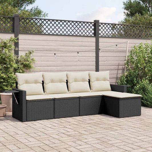 5-delige Loungeset met kussens poly rattan zwart is nu te koop bij PeponiXL, paradijselijk wonen!