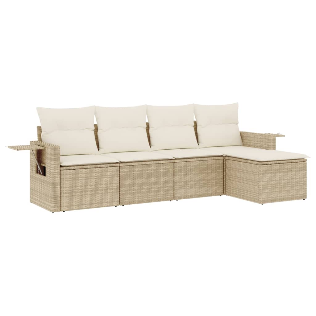 5-delige Loungeset met kussens poly rattan beige is nu te koop bij PeponiXL, paradijselijk wonen!