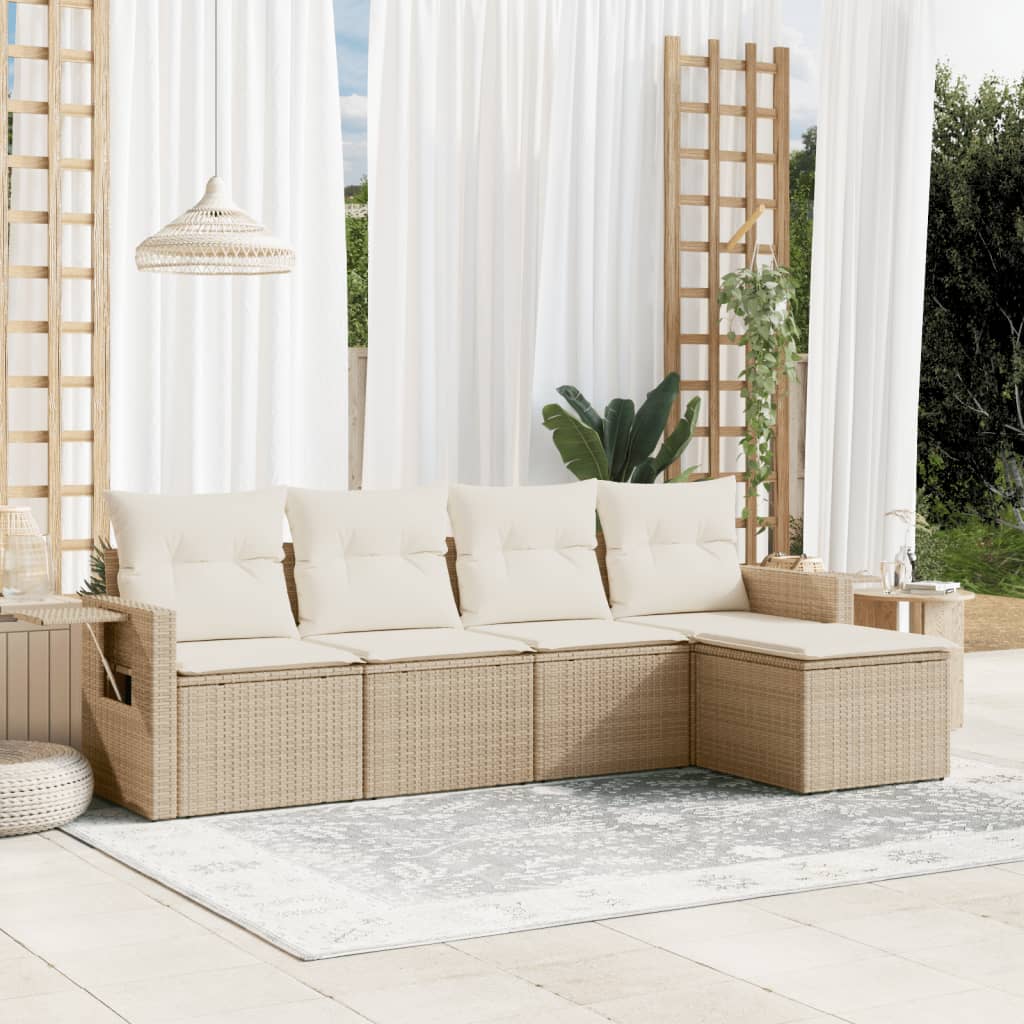 5-delige Loungeset met kussens poly rattan beige is nu te koop bij PeponiXL, paradijselijk wonen!