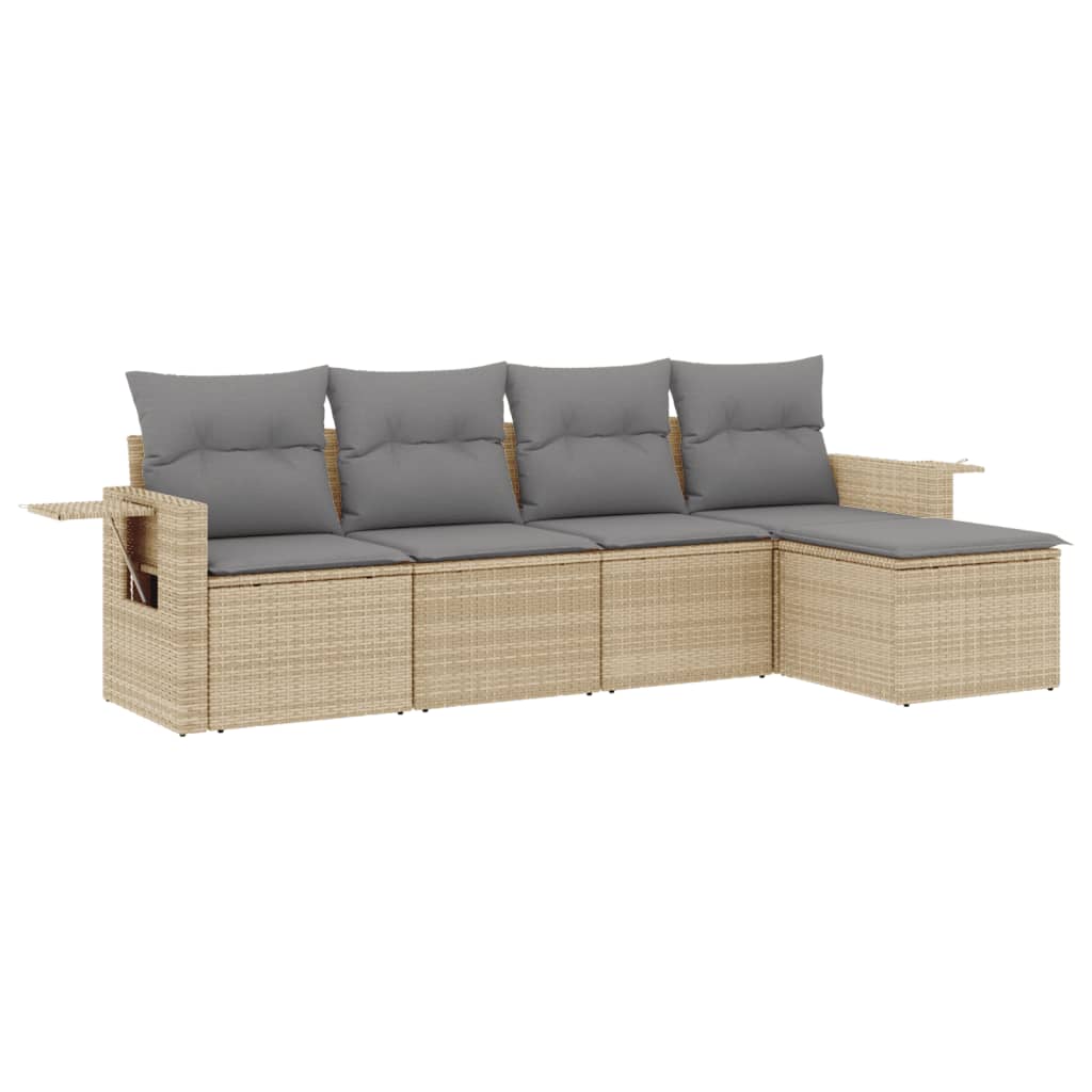 5-delige Loungeset met kussens poly rattan beige is nu te koop bij PeponiXL, paradijselijk wonen!